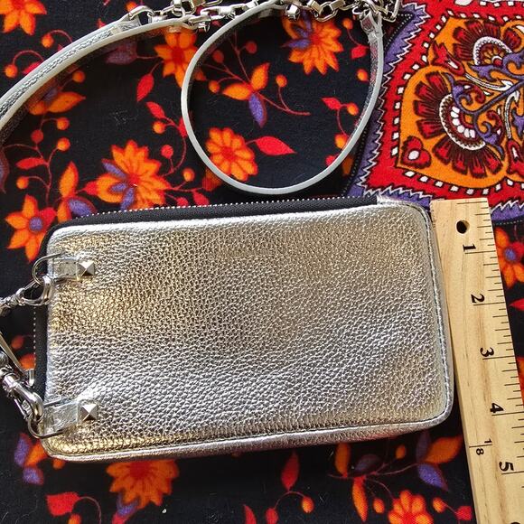 Bandolier silver mettallic CrossBody Phone Bag with Silver chain strap - Picture 4 of 7